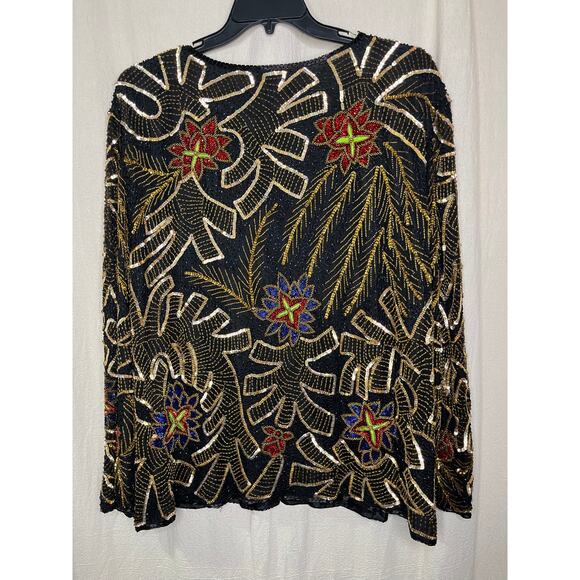 1980s Jean for Joseph Le Bon Silk Beaded Glam Regency Swiftie Glitz Cardigan XXL - Picture 6 of 6